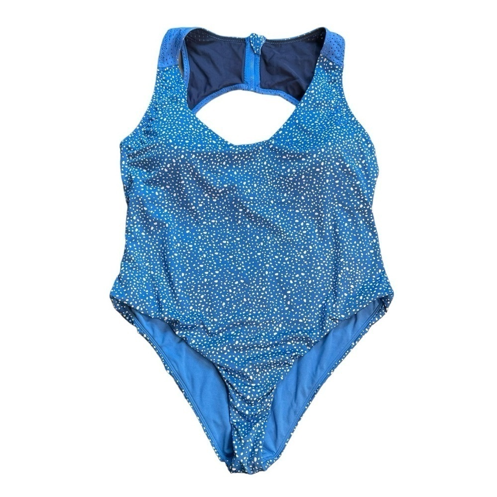 Nike Women's Pacific Blue Water Dots Open Back One-Piece Swimsuit $92 XL